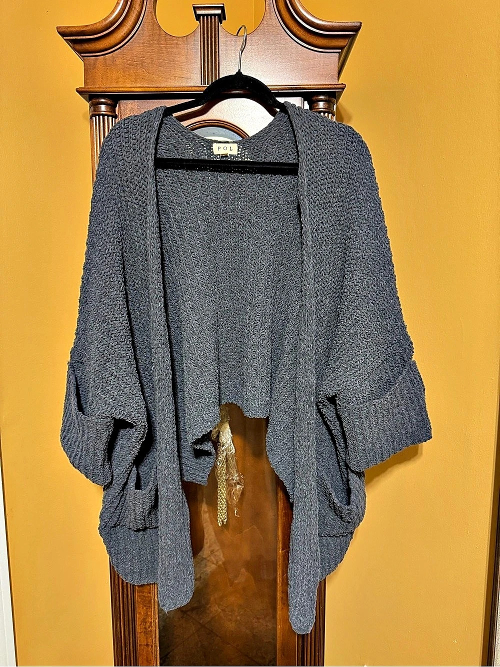 POL Oversized Charcoal Gray Plush Chenille Slouchy Open Front Cardigan Size L